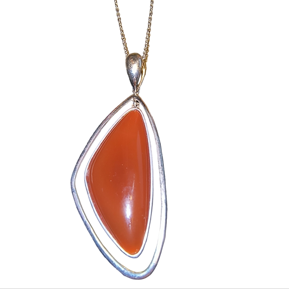 Carnelian and Sterling Silver Contemporary Artisan Necklace Brand New
